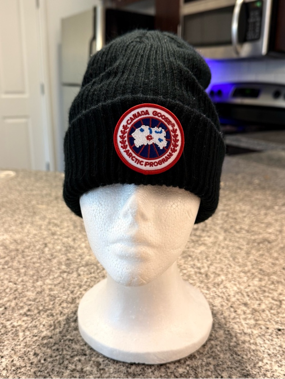 Canada Goose Arctic Program Black Ribbed Knit Beanie Wool Blend Winter Hat OSFM